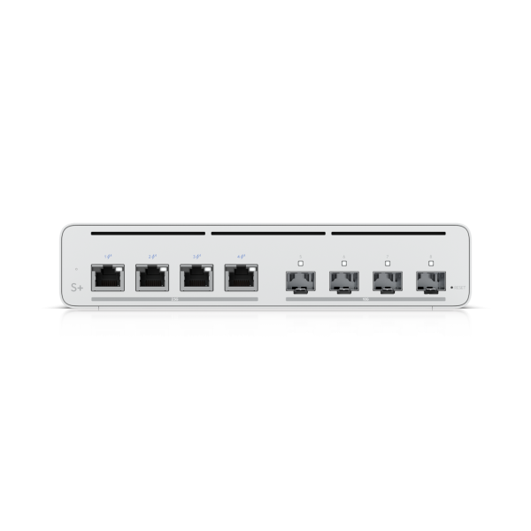 Ubiquiti - UISP-S-Plus-EU - Switch for ISP application with (4) 2.5 GbE RJ45 ports with 27V passive PoE output, (4) 10G SFP+ ports, 60W (27V) total PoE availability*, 20W/port (2-pair) / 40W/port (4-p [UISP-S-Plus-EU]