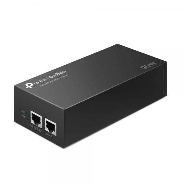 TP-Link - POE380S - Omada 10G PoE++ Injector Adapter, 1 10Gbps PoE Port, 1 10Gbps Non-PoE Port, 802.3bt/at/af Compliant, 90 W PoE Power, Data and Power Carried over the same cable, Steel Case [POE380S]