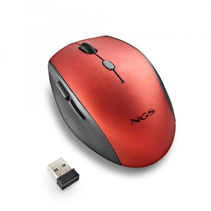 NGS MOUSE ROSSO ERGONOMICO SENZAFILI E BOTTONI SILENZIOSI [BEERED]