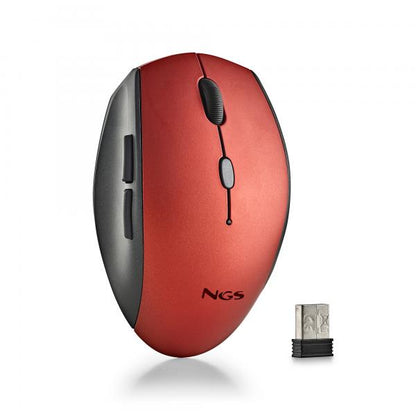 NGS MOUSE ROSSO ERGONOMICO SENZAFILI E BOTTONI SILENZIOSI [BEERED]