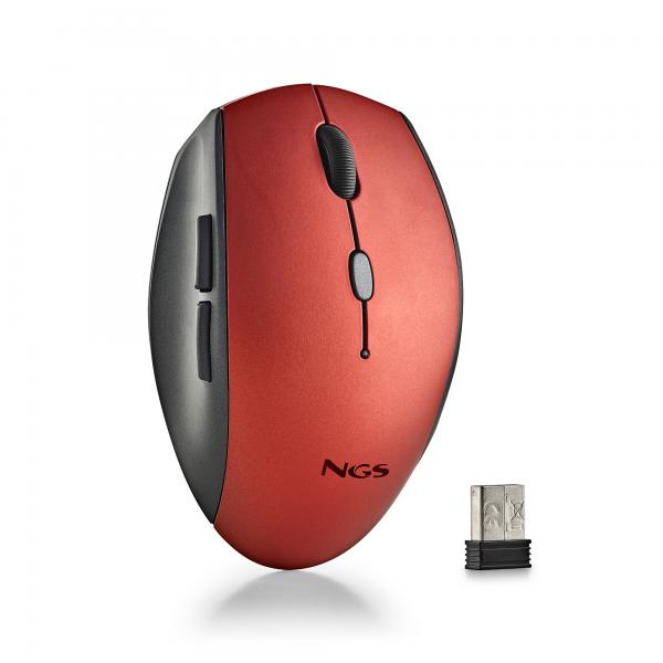 NGS MOUSE ROSSO ERGONOMICO SENZAFILI E BOTTONI SILENZIOSI [BEERED]