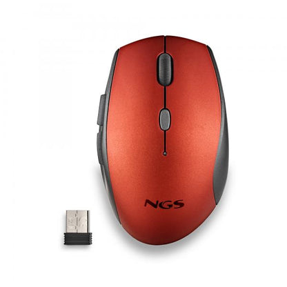 NGS MOUSE ROSSO ERGONOMICO SENZAFILI E BOTTONI SILENZIOSI [BEERED]