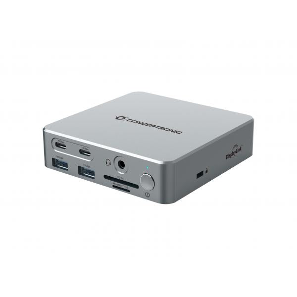Conceptronic 15-in-1 DisplayLink USB 3.2 Gen 2 Docking Station - USB-A 5Gbps x 2 - USB-A 10Gbps x 2 - USB-C 10Gbps x 2 - HDMI x 2 - DisplayPo [DONN25G]