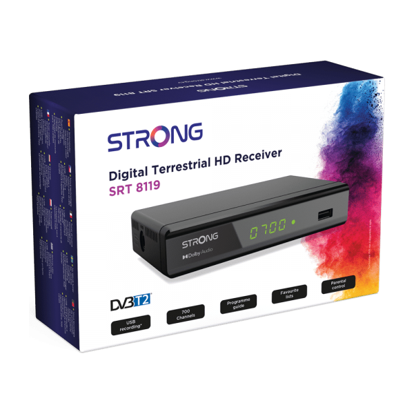 STRONG DECODER DISPLAY USB SCART HDMI DOLBY AUDIO HEVC ADVANCE EPG PARENTAL CONTROL [SRT8119]