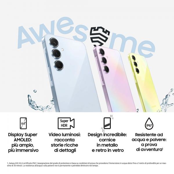 Samsung Galaxy A55 5G Display FHD+ Super AMOLED 6.6, Android 14, 8GB RAM, 256GB, Dual SIM, Batteria 5.000 mAh, Awesome Lilac [SM-A556BLVCEUE]