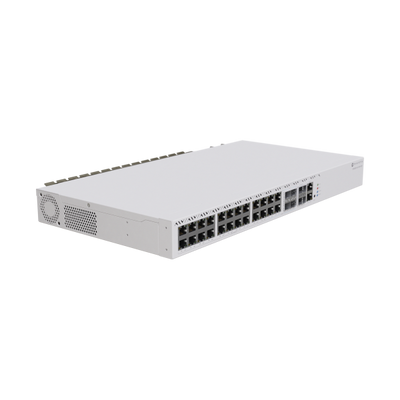 MikroTik, CloudRouterSwitch 326-4C+20G+2Q+RM with QCA9531 650MHz CPU, 128 MB RAM, 98DX8332 switch chip, 20 x 2.5G Eth ports, 4 x combo ports (10G RJ45 or SFP+), 2 x 40G QSFP+ cages, 1 x 100Mbit Eth p [CRS326-4C+20G+2Q+RM]