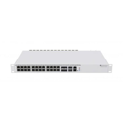 MikroTik, CloudRouterSwitch 326-4C+20G+2Q+RM with QCA9531 650MHz CPU, 128 MB RAM, 98DX8332 switch chip, 20 x 2.5G Eth ports, 4 x combo ports (10G RJ45 or SFP+), 2 x 40G QSFP+ cages, 1 x 100Mbit Eth p [CRS326-4C+20G+2Q+RM]