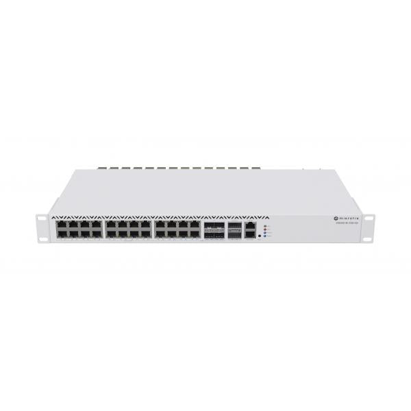 MikroTik, CloudRouterSwitch 326-4C+20G+2Q+RM with QCA9531 650MHz CPU, 128 MB RAM, 98DX8332 switch chip, 20 x 2.5G Eth ports, 4 x combo ports (10G RJ45 or SFP+), 2 x 40G QSFP+ cages, 1 x 100Mbit Eth p [CRS326-4C+20G+2Q+RM]