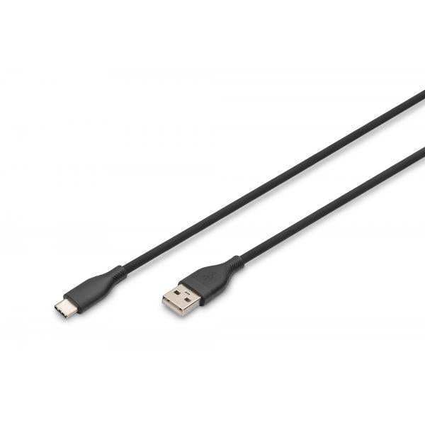 Digitus Silicone Charging cable - USB-A to USB-C - 0,5m - 60W - Black [AK-300340-005-S]