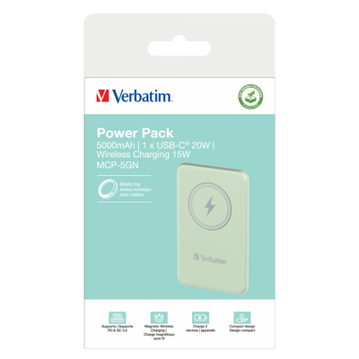 Verbatim Charge 'n' Go Polimeri di litio (LiPo) 5000 mAh Carica wireless Verde [32241] - ITPartners