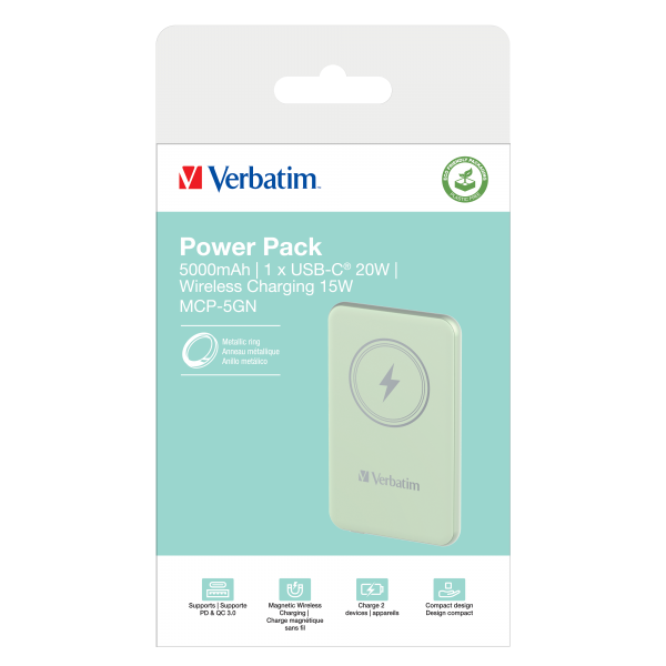 Verbatim Charge 'n' Go Polimeri di litio (LiPo) 5000 mAh Carica wireless Verde [32241] - ITPartners