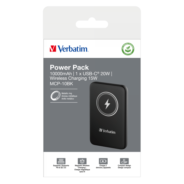 Verbatim Charge 'n' Go Polimeri di litio (LiPo) 10000 mAh Carica wireless Nero [32245] - ITPartners