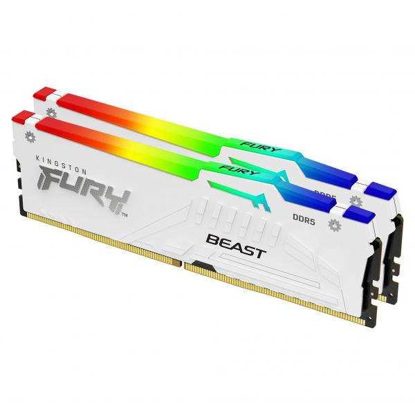 Kingston Technology FURY Beast 64GB 6400MT/s DDR5 CL32 DIMM (Kit da 2 moduli) White RGB EXPO [KF564C32BWEAK2-64]