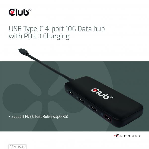 CLUB3D HUB USB GEN2 TYPE-C A 4X USB TYPE-C 10GBPS [CSV-1548]
