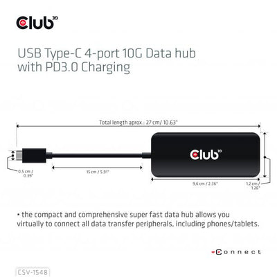 CLUB3D HUB USB GEN2 TYPE-C A 4X USB TYPE-C 10GBPS [CSV-1548]
