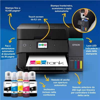 STAMPANTE EPSON MFC INK EcoTank ET-4950 C11CL40402 A4 4in1 35PPM STAMPA F/R 250 FG USB, Ethernet, Wi-Fi Direct, LAN Fino:12/12 [C11CL40402]