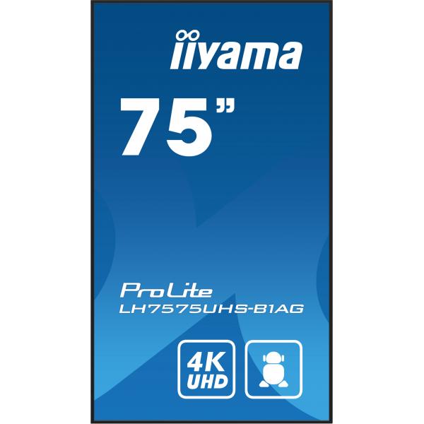 iiyama LH7575UHS-B1AG visualizzatore di messaggi Pannello piatto per segnaletica digitale 190,5 cm (75") LCD Wi-Fi 500 cd/m 4K Ultra HD Nero Processore integrato Android 11 24/7 [LH7575UHS-B1AG]