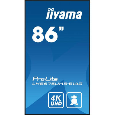 iiyama LH8675UHS-B1AG visualizzatore di messaggi Pannello piatto per segnaletica digitale 2,17 m (85.6") LCD Wi-Fi 500 cd/m 4K Ultra HD Nero Processore integrato Android 11 24/7 [LH8675UHS-B1AG]