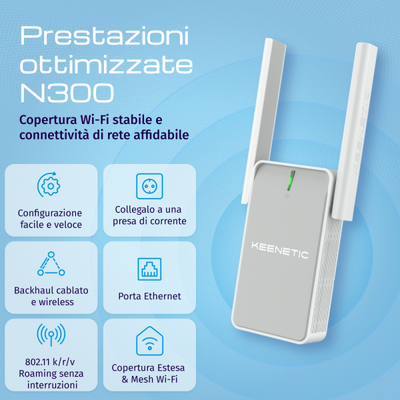 KEENETIC BUDDY 4 (KN-3211) REPEATER/EXTENDER N300 WI-FI EXTENDER, MESH, 1 PORTA 100 MBIT/S, MENU MUL [KN-3211-01-EU]