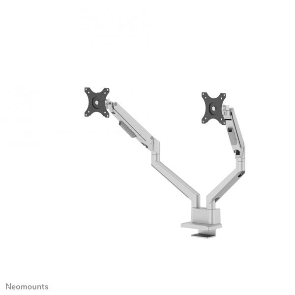 Neomounts NEXT Slim Dual Monitor Arm - 17-32inch - 1-9 kg/screen (curved 8 kg/screen) - Gas Spring - 180 Degrees - Stop - Topfix - Silver [DS70-250SL2]