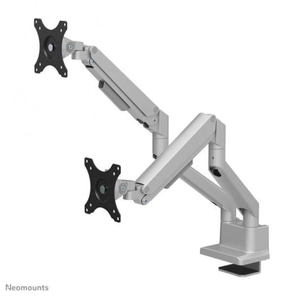 Neomounts NEXT Slim Dual Monitor Arm - 17-32inch - 1-9 kg/screen (curved 8 kg/screen) - Gas Spring - 180 Degrees - Stop - Topfix - Silver [DS70-250SL2]