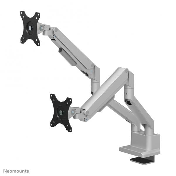 Neomounts NEXT Slim Dual Monitor Arm - 17-32inch - 1-9 kg/screen (curved 8 kg/screen) - Gas Spring - 180 Degrees - Stop - Topfix - Silver [DS70-250SL2]