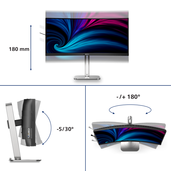 Philips 5000 Series - 34 inch Curved UltraWide Quad HD VA LED Monitor - 3440x1440 - 120Hz - HAS / USB-C [34B2U5600C/00]