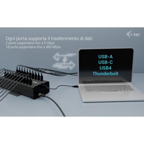 i-tec USB-C/USB-A Metal Charging + data HUB, 15W per port, 20x USB-C [CACHRGHUB20CIT]