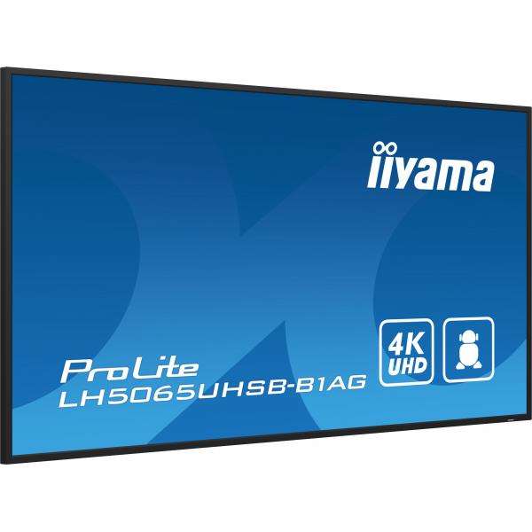 iiyama LH5065UHSB-B1AG visualizzatore di messaggi Pannello piatto per segnaletica digitale 125,7 cm (49.5") LCD Wi-Fi 800 cd/m 4K Ultra HD Nero Processore integrato Android 11 24/7 [LH5065UHSB-B1AG]