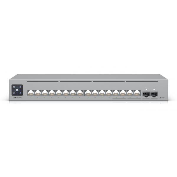 Ubiquiti-USW-Pro-Max-16-EU-UniFi 16Port Layer 3 Etherlighting switch with 4x 2.5 GbE RJ45 ports, 12x GbE RJ45 ports, 2x 10G SFP+ ports - fanless [USW-Pro-Max-16-EU]