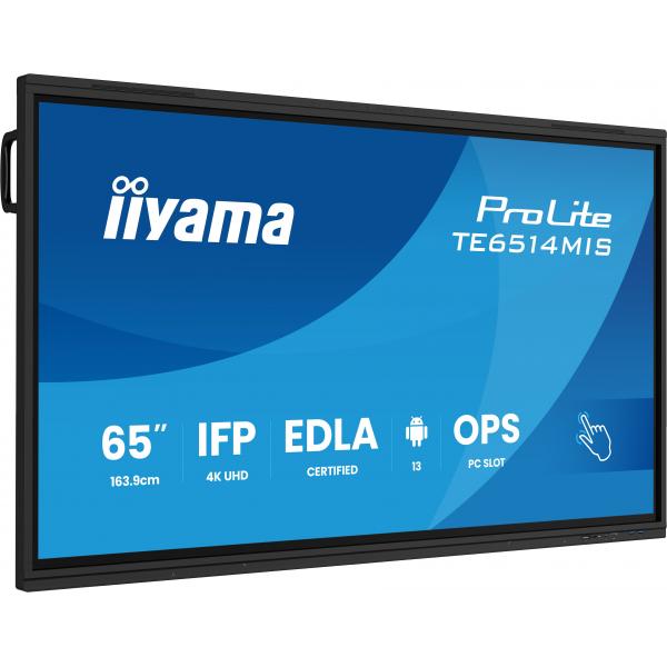 iiyama PROLITE TE6514MIS-B2AG Pannello piatto per segnaletica digitale 165,1 cm (65") LCD Wi-Fi 435 cd/m 4K Ultra HD Nero Touch screen Processore integrato Android 24/7 [TE6514MIS-B2AG]