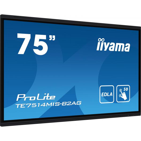 iiyama PROLITE TE7514MIS-B2AG Pannello piatto per segnaletica digitale 190,5 cm (75") LCD Wi-Fi 435 cd/m 4K Ultra HD Nero Touch screen Processore integrato Android 24/7 [TE7514MIS-B2AG]