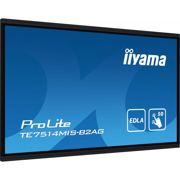 iiyama PROLITE TE7514MIS-B2AG Pannello piatto per segnaletica digitale 190,5 cm (75") LCD Wi-Fi 435 cd/m 4K Ultra HD Nero Touch screen Processore integrato Android 24/7 [TE7514MIS-B2AG]