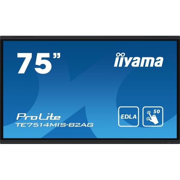 iiyama PROLITE TE7514MIS-B2AG Pannello piatto per segnaletica digitale 190,5 cm (75") LCD Wi-Fi 435 cd/m 4K Ultra HD Nero Touch screen Processore integrato Android 24/7 [TE7514MIS-B2AG]