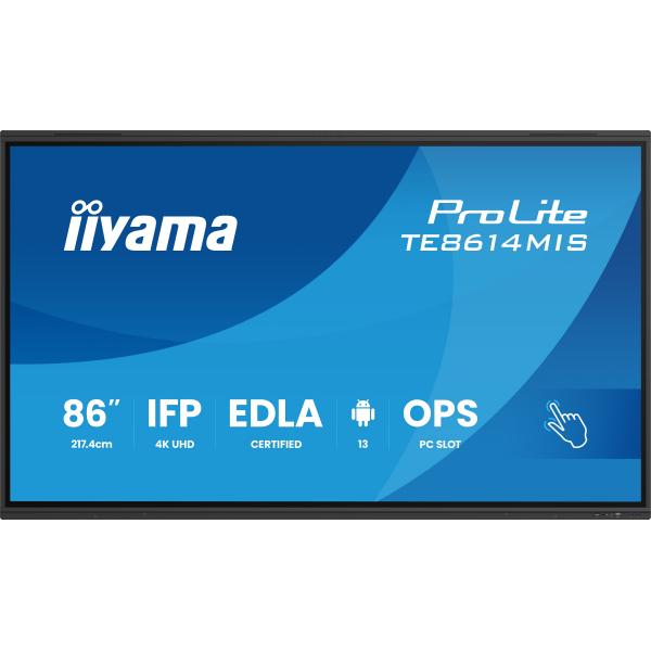iiyama PROLITE TE8614MIS-B2AG Pannello piatto per segnaletica digitale 2,18 m (86") LCD Wi-Fi 435 cd/m 4K Ultra HD Nero Touch screen Processore integrato Android 24/7 [TE8614MIS-B2AG]