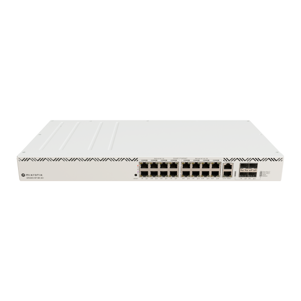 MikroTik, CRS320-8P-8B-4S+RM, Cloud Router Switch 320-8P-8B-4S+RM with dual-core 800 MHz CPU, 256 MB RAM, 98DX226S switch chip, 17 x Gigabit Eth ports (8 x 802.3af/at, 8 x 802.3bt PoE-out), 4 x 10G SF [CRS320-8P-8B-4S+RM]