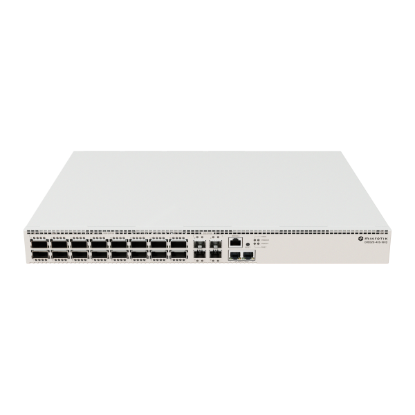 MikroTik, CRS520-4XS-16XQ-RM, Cloud Router Switch 520-4XS-16XQ-RM with Quad-Core AL52400 2 GHz CPU, 4 GB RAM, 98CX8410 switch chip, 2 x 10G Eth ports, 4 x 25G SFP28 ports, 16 x 100G QSFP28 ports, Rou [CRS520-4XS-16XQ-RM]