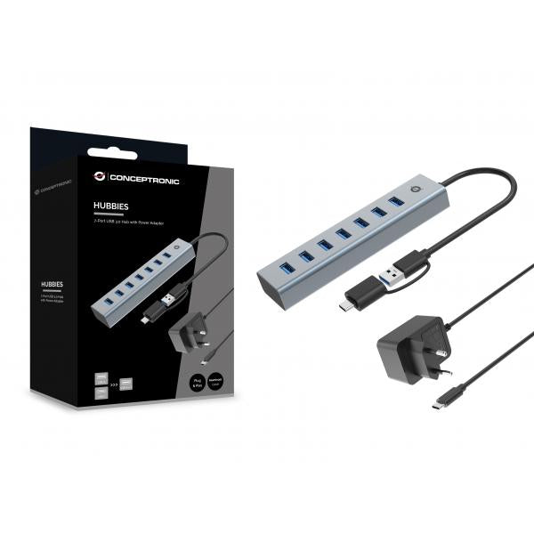 Conceptronic 7-Port USB 3.0 Hub with Power Adapter - 5Gbps - USB-A x 7 [HUBBIES21GP]