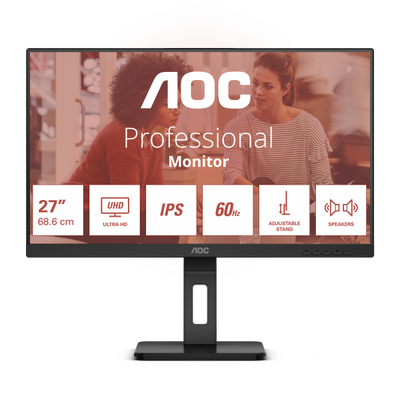 AOC MONITOR 27 LED IPS 4K UHD 16:9 4MS 350 CDM, PIVOT, DP/HDMI, MULTIMEDIALE [U27E3UF]