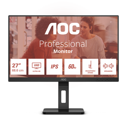 Aoc E3 Series - 27 inch - 4K Ultra HD IPS LED Monitor - 3840x2160 - Pivot / HAS [U27E3UF]