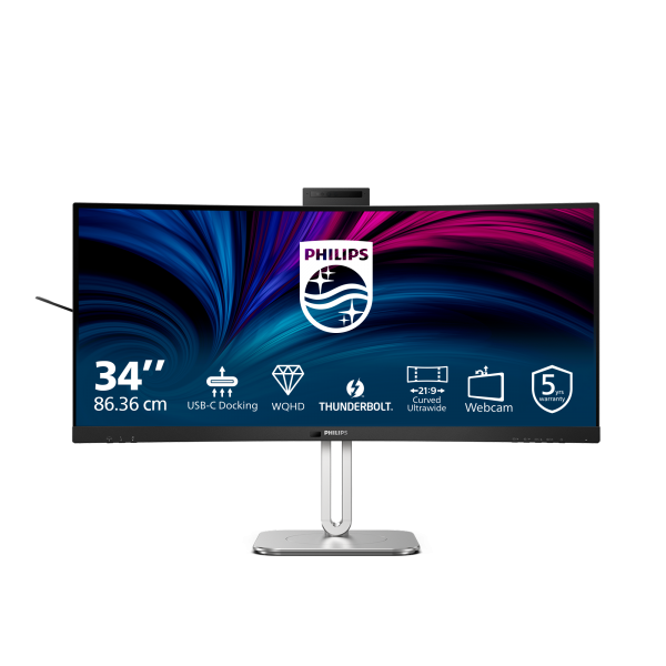 Philips 6000 Series - 34 inch Curved - UltraWide Quad HD VA LED Monitor - 3440x1440 - Thunderbolt 4 - HAS / RJ45 / Webcam [34B2U6603CH/00]