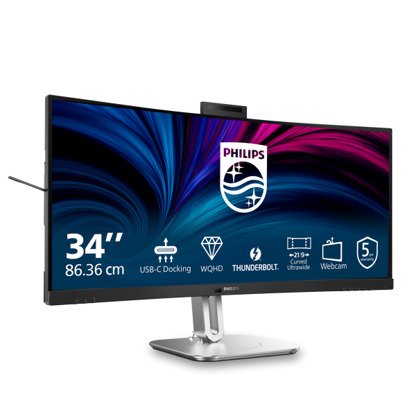 Philips 6000 Series - 34 inch Curved - UltraWide Quad HD VA LED Monitor - 3440x1440 - Thunderbolt 4 - HAS / RJ45 / Webcam [34B2U6603CH/00]