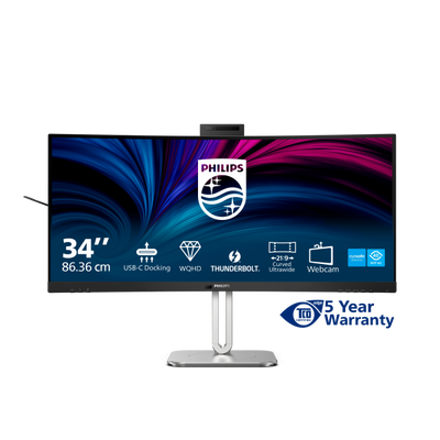Philips 6000 Series - 34 inch Curved - UltraWide Quad HD VA LED Monitor - 3440x1440 - Thunderbolt 4 - HAS / RJ45 / Webcam [34B2U6603CH/00]