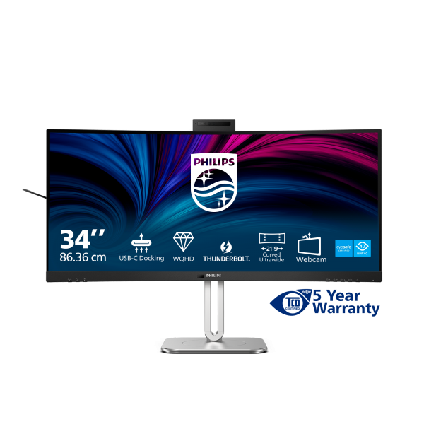 Philips 6000 Series - 34 inch Curved - UltraWide Quad HD VA LED Monitor - 3440x1440 - Thunderbolt 4 - HAS / RJ45 / Webcam [34B2U6603CH/00]