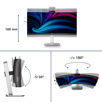 Philips 6000 Series - 34 inch Curved - UltraWide Quad HD VA LED Monitor - 3440x1440 - Thunderbolt 4 - HAS / RJ45 / Webcam [34B2U6603CH/00]