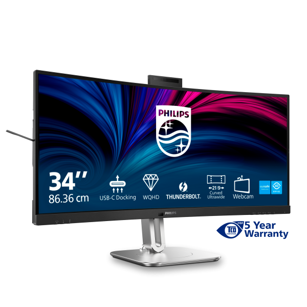 Philips 6000 Series - 34 inch Curved - UltraWide Quad HD VA LED Monitor - 3440x1440 - Thunderbolt 4 - HAS / RJ45 / Webcam [34B2U6603CH/00]