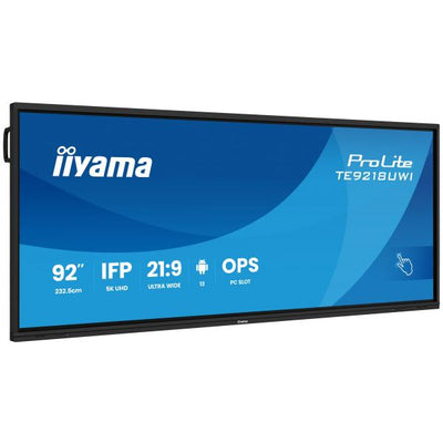 iiyama TE9218UWI-B1AG visualizzatore di messaggi Pannello piatto interattivo 2,32 m (91.5") LED Wi-Fi 500 cd/m 5K Ultra HD Nero Touch screen Processore integrato Android 16/7 [TE9218UWI-B1AG]