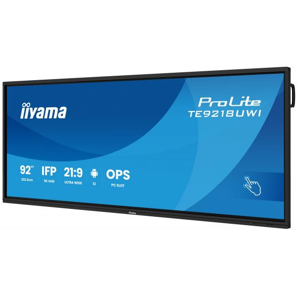 iiyama TE9218UWI-B1AG visualizzatore di messaggi Pannello piatto interattivo 2,32 m (91.5") LED Wi-Fi 500 cd/m 5K Ultra HD Nero Touch screen Processore integrato Android 16/7 [TE9218UWI-B1AG]