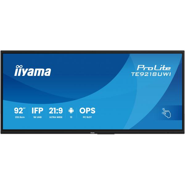 iiyama TE9218UWI-B1AG visualizzatore di messaggi Pannello piatto interattivo 2,32 m (91.5") LED Wi-Fi 500 cd/m 5K Ultra HD Nero Touch screen Processore integrato Android 16/7 [TE9218UWI-B1AG]