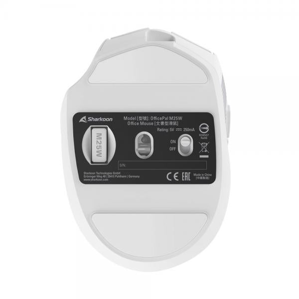 SHARKOON MOUSE WIRELESS OFFICEPAL, ERGONOMICO, BIANCO [M25W-W]